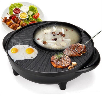Korean BBQ Electric Grill & Hot Pot Combo – 2-in-1 Multifunctional Cooking Pan