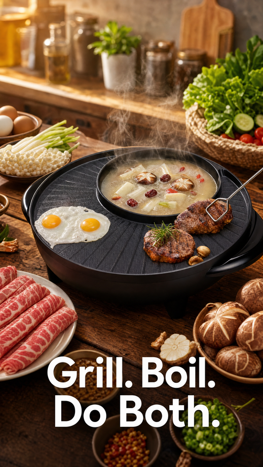 Korean BBQ Electric Grill & Hot Pot Combo – 2-in-1 Multifunctional Cooking Pan